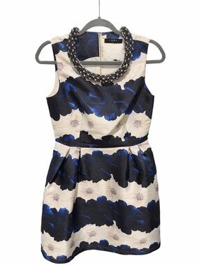 Luna Blue & White Floral Fit-and-Flare Mini Dress